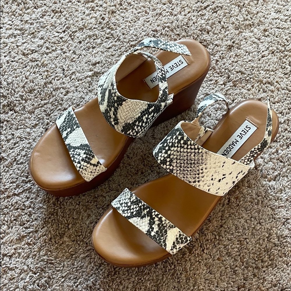 Steve Madden Black and White Snakeskin Wedges 169